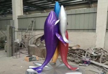 玻璃鋼公園海豚雕塑廠家 酒店門口雕塑 彩繪擺件