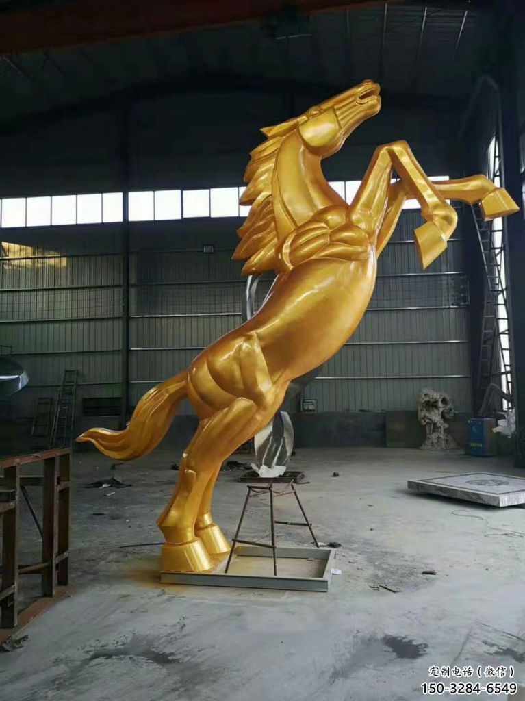 仿真奔馬雕塑，城市街頭擺件，不銹鋼動物小品