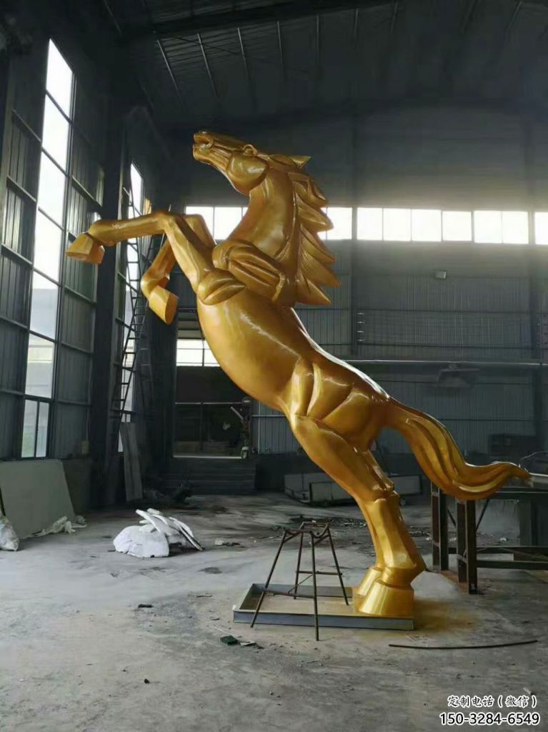 廣場(chǎng)奔馬雕塑，城市街頭擺件，不銹鋼動(dòng)物小品