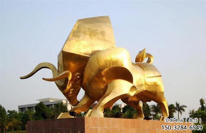 街道小牛雕塑，景觀擺件，鍍金工藝