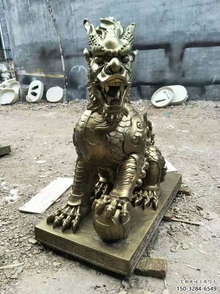 景區麒麟雕塑，鍍金歐式雕塑，鐵藝材質