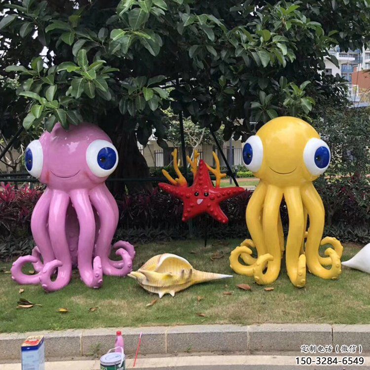 小區烏賊雕塑，拉絲海洋雕塑，抽象效果