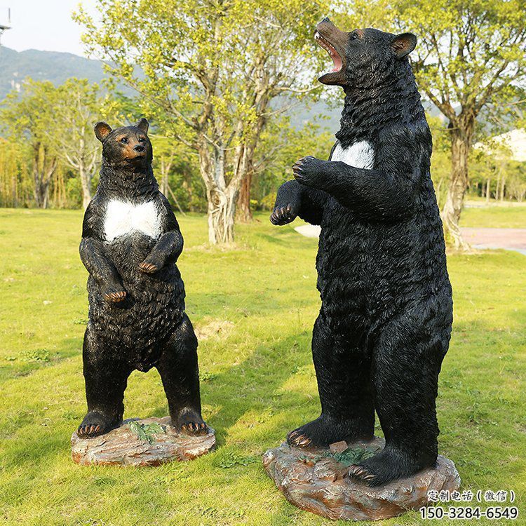 小區(qū)黑熊雕塑，拉絲動物雕塑，抽象效果