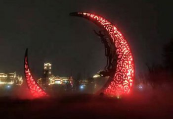 公園月亮雕塑，噴砂發(fā)光雕塑，鍛造工藝