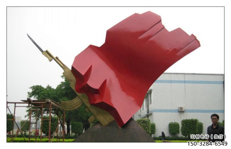 校園紅旗雕塑，拉絲黨建雕塑，抽象主題