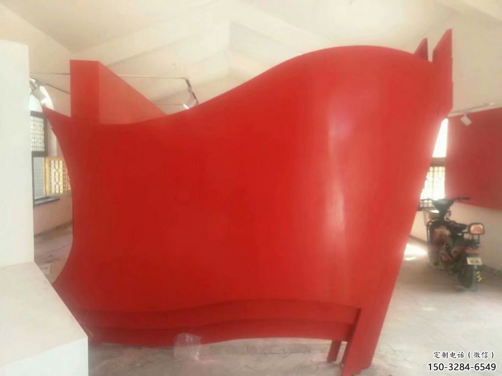 小區(qū)旗幟雕塑，拉絲黨建雕塑，抽象效果