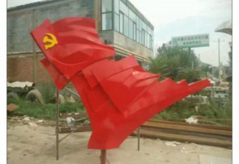街道國旗雕塑，鍛造黨建雕塑，古銅效果 (2)