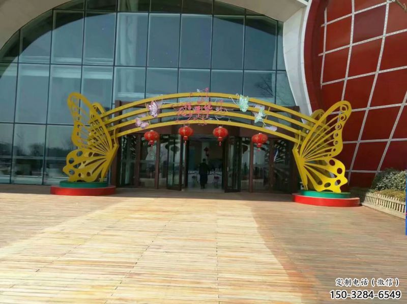 蝴蝶拱門雕塑,鏤空工藝，不銹鋼蝴蝶拱門雕塑