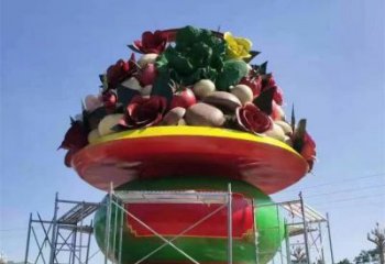 彩繪景觀果籃雕塑生產(chǎn)，景區(qū)案例，彩繪不銹鋼果籃雕塑優(yōu)選