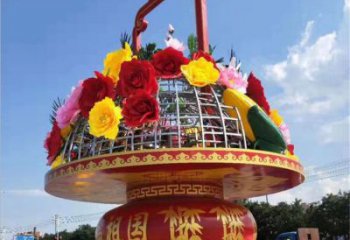 玻璃鋼花籃雕塑供應(yīng)，靜態(tài)雕塑，景區(qū)花籃雕塑展品