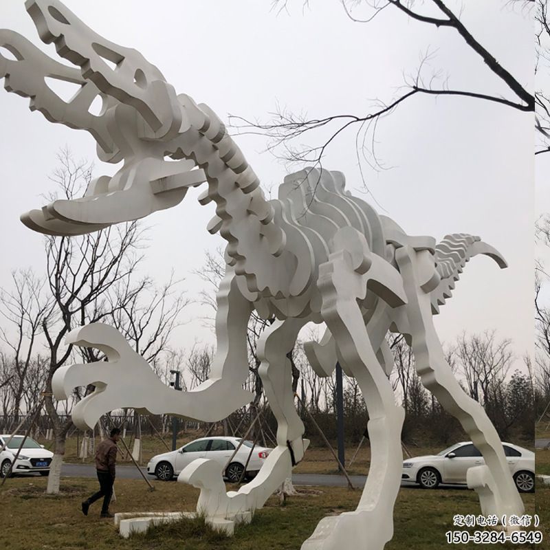 鏤空恐龍雕塑展品，金屬制作，恐龍骨架雕塑精品