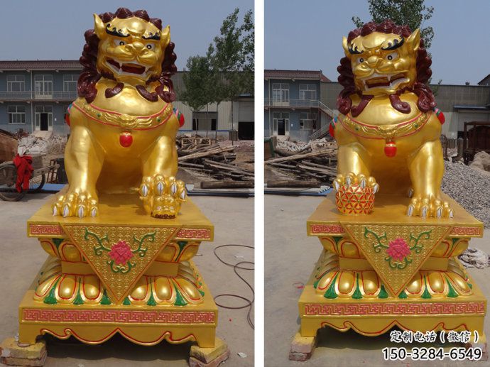 現(xiàn)代藝術(shù)獅子雕塑展品，室外軟裝，鎏金獅子雕塑訂做