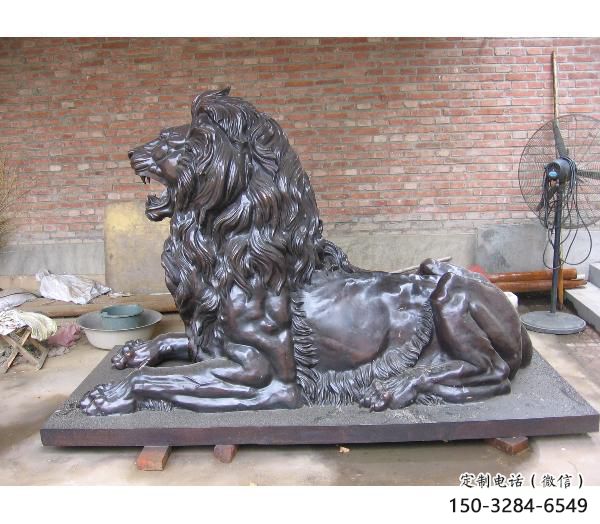 園林獅子雕塑觀賞型，美陳雕塑，大型趴獅雕塑展品