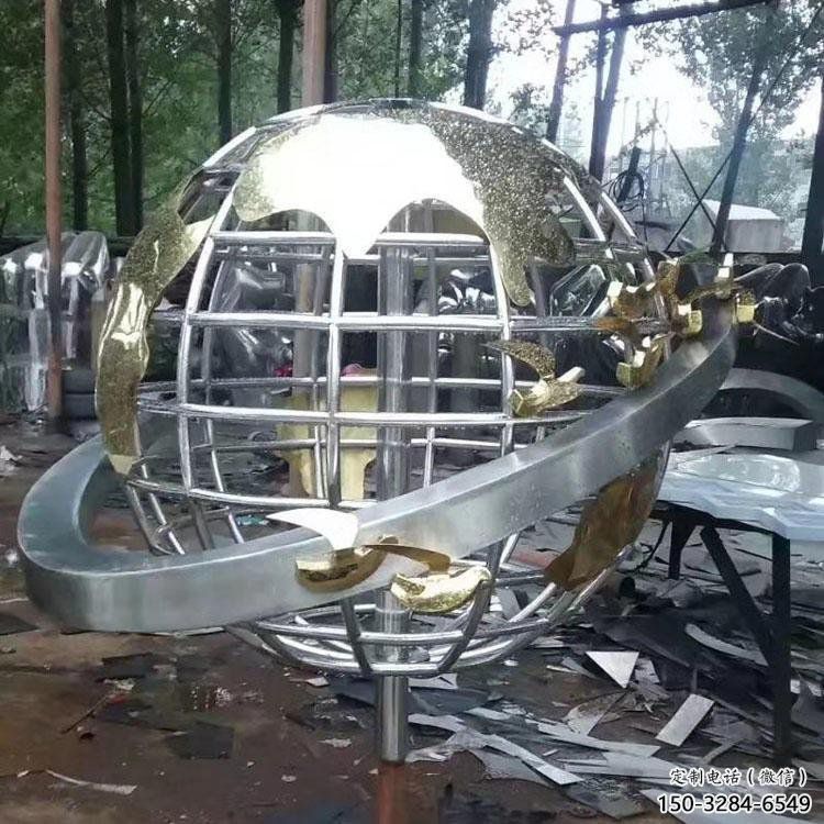 地球儀雕塑展品，彩鋼制作，鏡面地球儀雕塑廠家精品