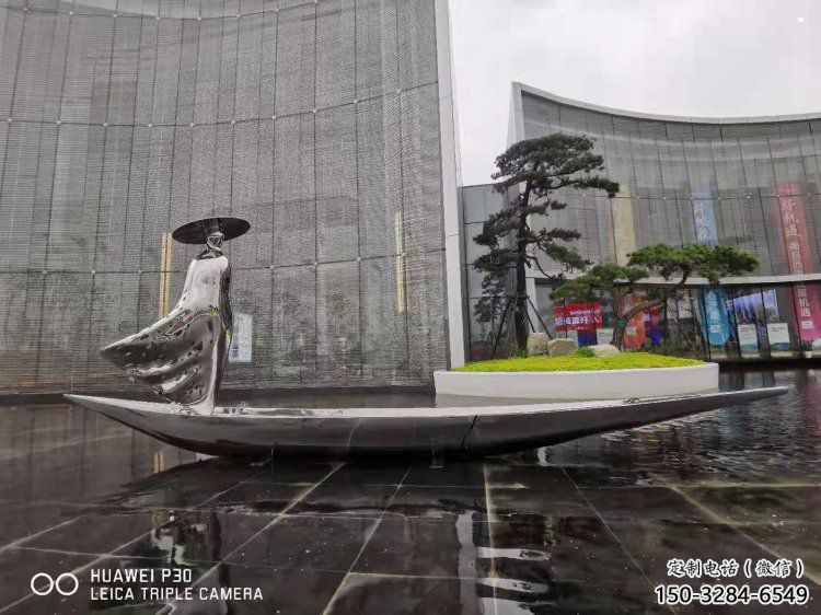 乘船人雕塑服務商，白鋼構件，抽象不銹鋼乘船人雕塑定價