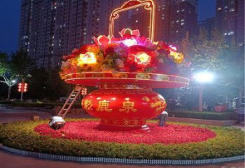 花籃雕塑定做，多彩藝術(shù)，小區(qū)花籃雕塑選用