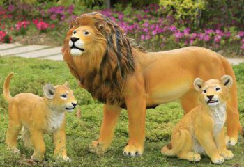 玻璃鋼彩繪獅子雕塑制作，公園景觀美陳動(dòng)物雕塑