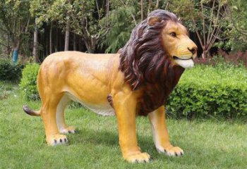 藝術動物雕塑，仿真彩繪工藝，玻璃鋼獅子雕塑廠家