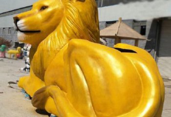 臥式玻璃鋼彩繪獅子雕塑，動物仿真效果