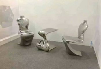 幾何坐凳雕塑，鏡面工藝，不銹鋼坐凳雕塑廠家