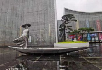 乘船人雕塑服務商，白鋼構件，抽象不銹鋼乘船人雕塑定價