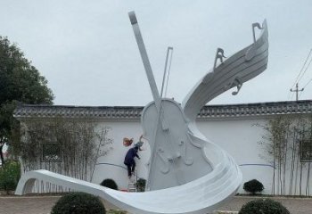 小提琴雕塑訂做，室外軟裝，不銹鋼小提琴雕塑供應