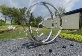 圓環樹雕塑廠家，標識雕塑，不銹鋼圓環樹雕塑定制
