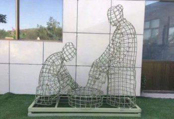 鏤空洗腳雕塑制作，園林裝飾，鐵藝孝道人物雕塑