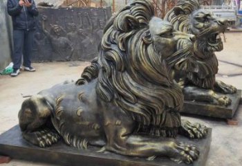 孝感大型趴獅雕塑，仿銅動物雕塑，玻璃鋼獅子雕塑制作