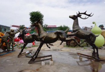 郴州戶外小鹿批發(fā)，動物雕塑，梅花鹿銅雕塑供求