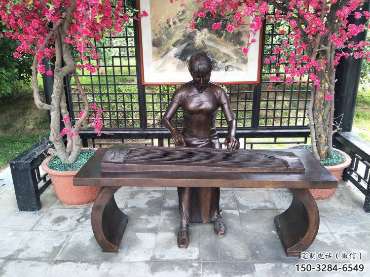 大東彈古箏雕塑廠家，景觀概念，民俗人物雕塑通用