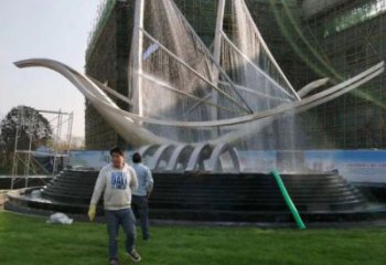 西湖帆船噴泉雕塑，水景水秀組合，旱地帆船噴泉雕塑廠家