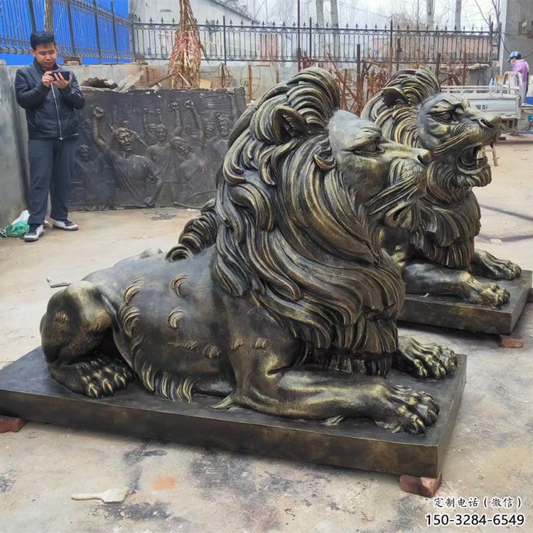 城關大型趴獅雕塑，仿銅動物雕塑，玻璃鋼獅子雕塑制作